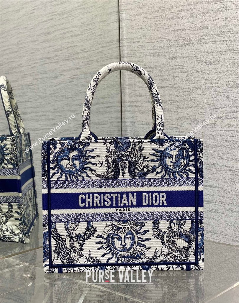 Dior Small Book Tote Bag Bag in Toile de Jouy Soleil Embroidery White/Blue 2024 (BF-240415088)