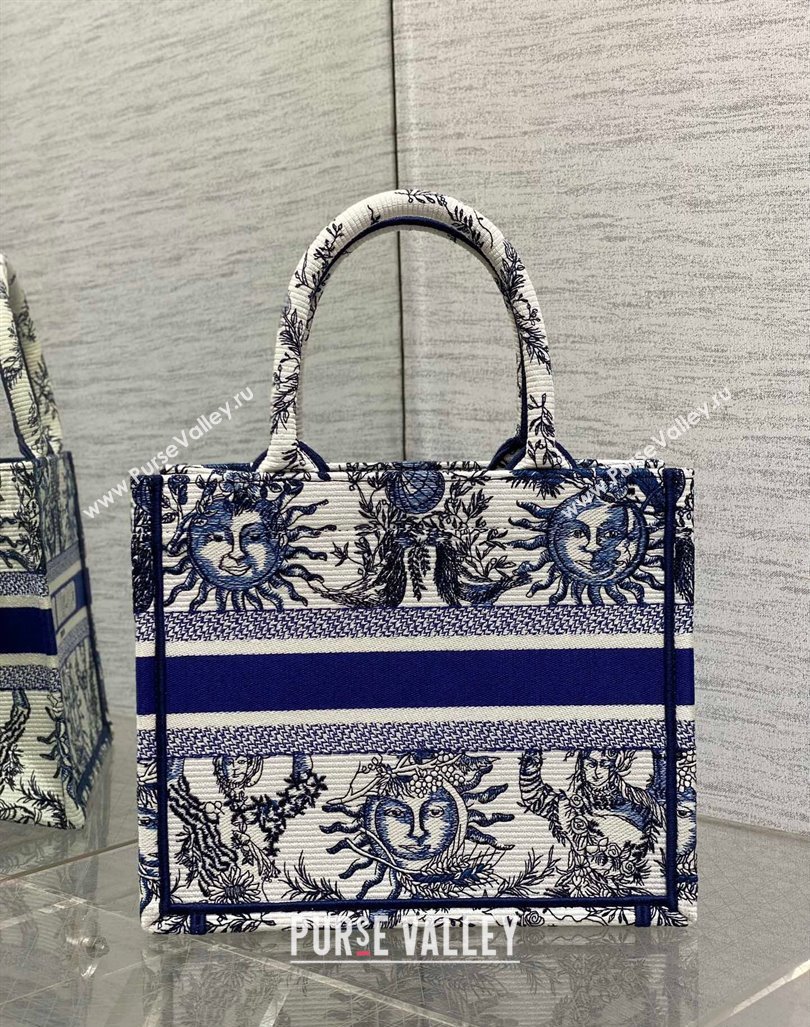 Dior Small Book Tote Bag Bag in Toile de Jouy Soleil Embroidery White/Blue 2024 (BF-240415088)