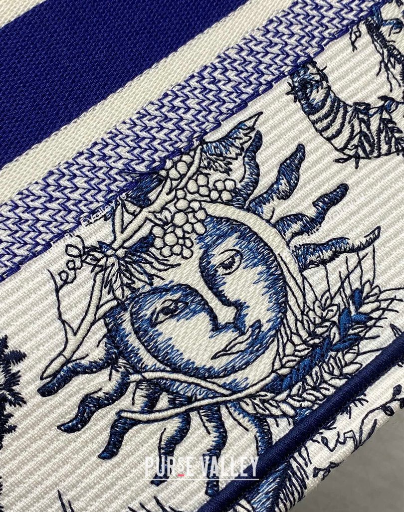 Dior Small Book Tote Bag Bag in Toile de Jouy Soleil Embroidery White/Blue 2024 (BF-240415088)