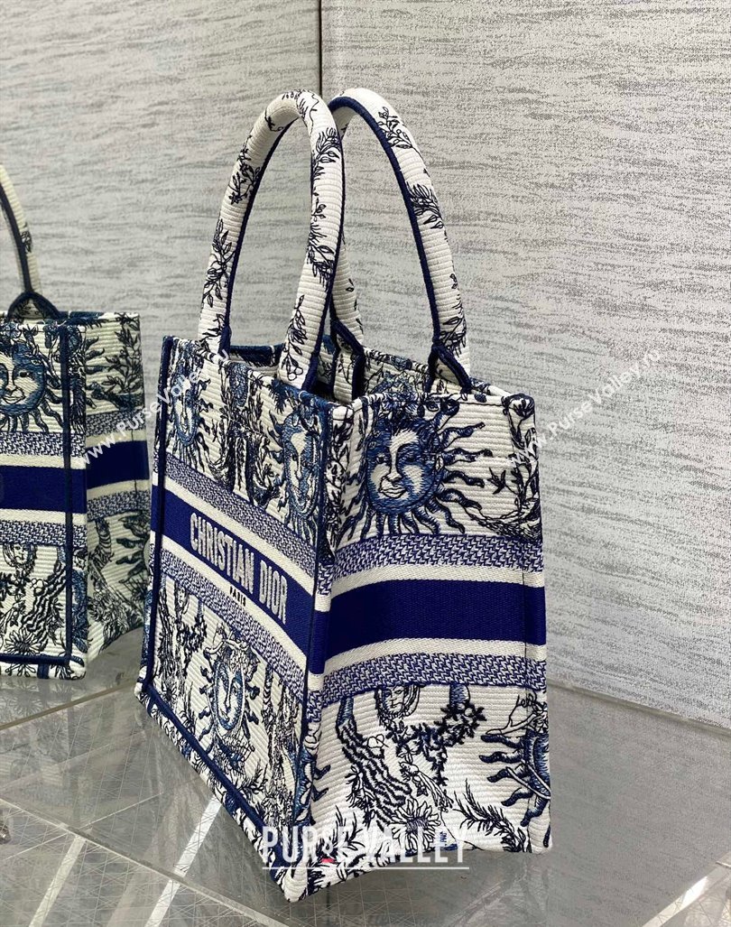 Dior Small Book Tote Bag Bag in Toile de Jouy Soleil Embroidery White/Blue 2024 (BF-240415088)