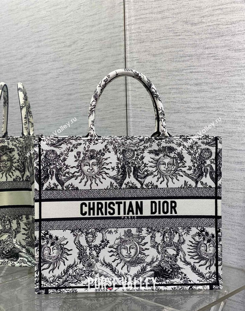 Dior Large Book Tote Bag Bag in Toile de Jouy Soleil Embroidery White/Black 2024 (XXG-240415089)