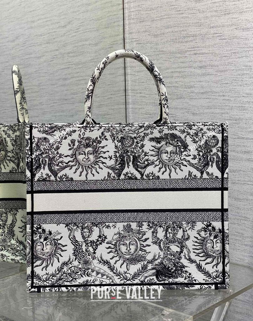 Dior Large Book Tote Bag Bag in Toile de Jouy Soleil Embroidery White/Black 2024 (XXG-240415089)