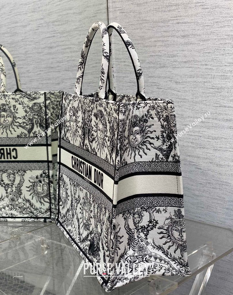 Dior Large Book Tote Bag Bag in Toile de Jouy Soleil Embroidery White/Black 2024 (XXG-240415089)