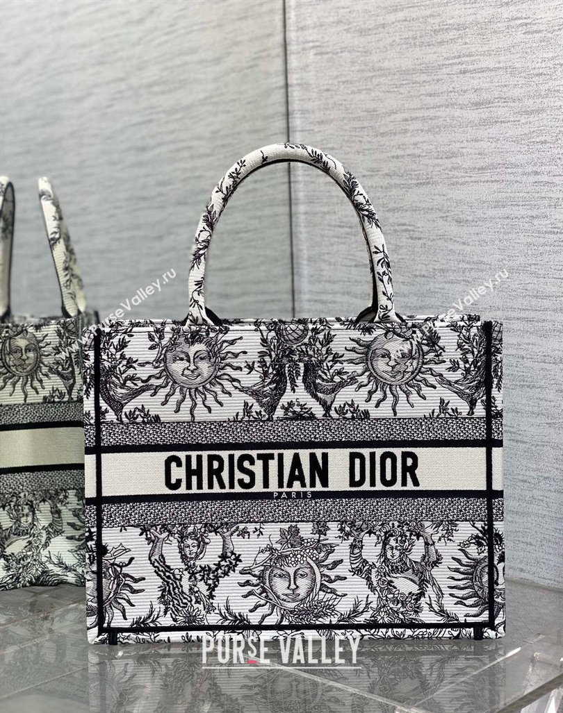 Dior Medium Book Tote Bag Bag in Toile de Jouy Soleil Embroidery White/Black 2024 (BF-240415090)