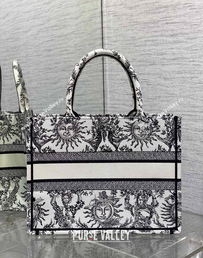 Dior Medium Book Tote Bag Bag in Toile de Jouy Soleil Embroidery White/Black 2024 (BF-240415090)