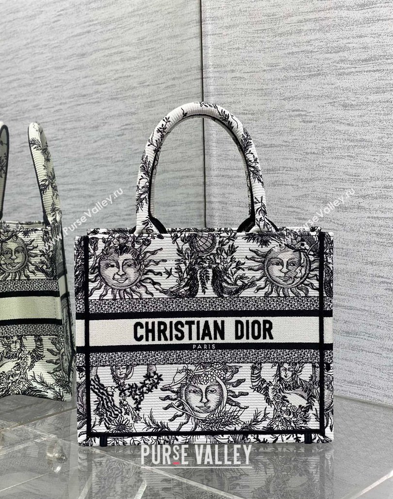 Dior Small Book Tote Bag Bag in Toile de Jouy Soleil Embroidery White/Black 2024 (BF-240415091)