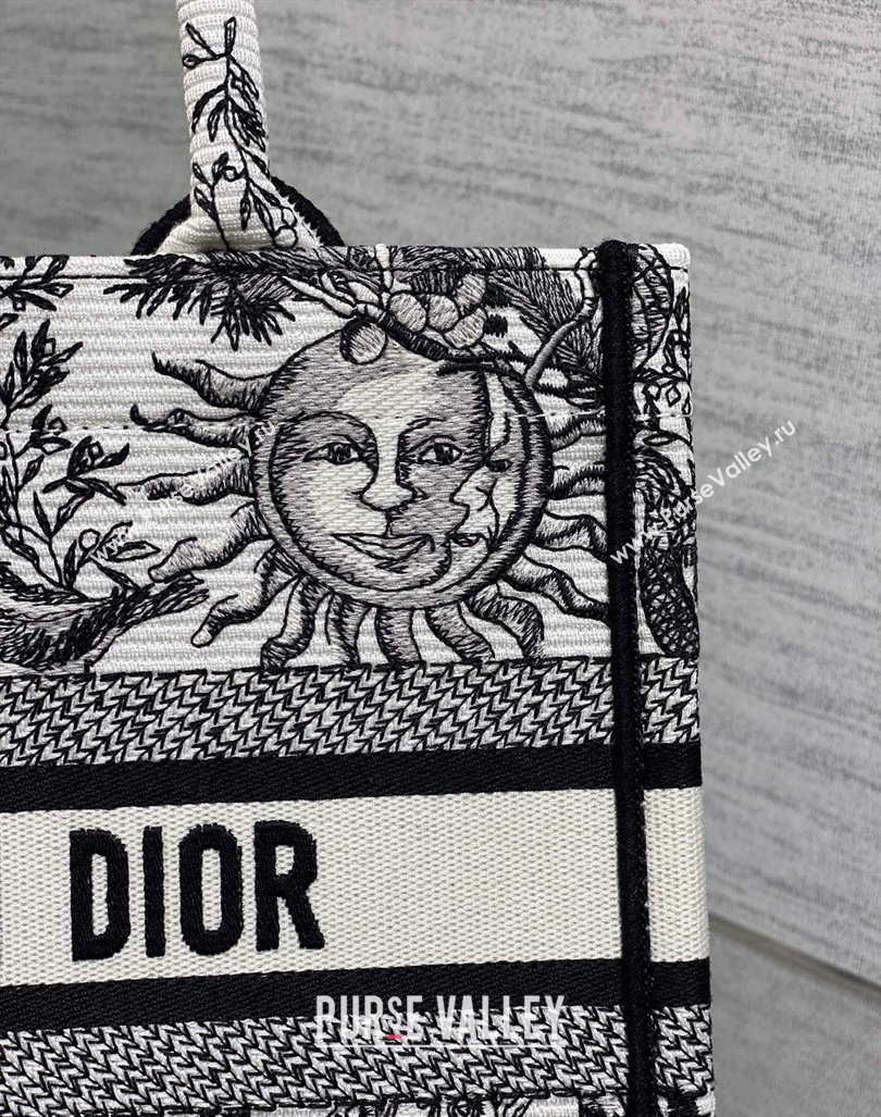 Dior Small Book Tote Bag Bag in Toile de Jouy Soleil Embroidery White/Black 2024 (BF-240415091)