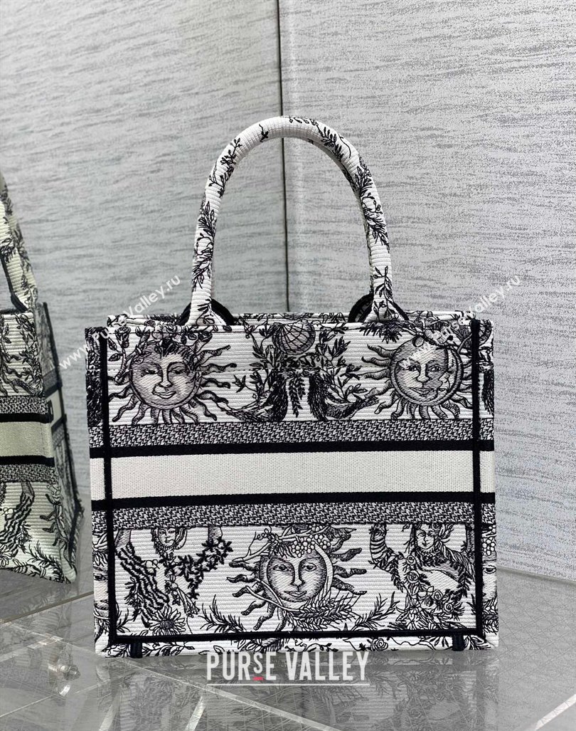 Dior Small Book Tote Bag Bag in Toile de Jouy Soleil Embroidery White/Black 2024 (BF-240415091)