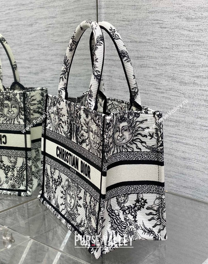 Dior Small Book Tote Bag Bag in Toile de Jouy Soleil Embroidery White/Black 2024 (BF-240415091)