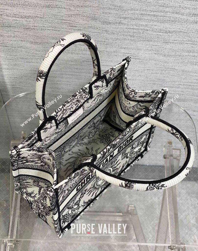 Dior Small Book Tote Bag Bag in Toile de Jouy Soleil Embroidery White/Black 2024 (BF-240415091)