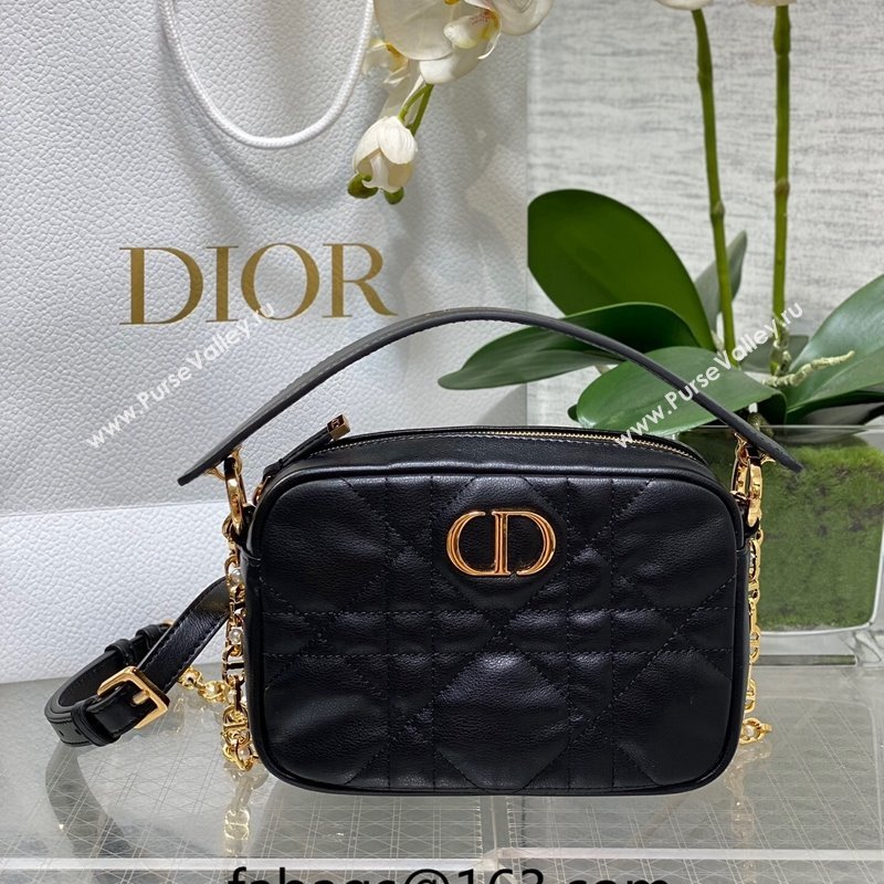 Dior Small Dior Caro Top Handle Camera Bag in Black Macrocannage Calfskin 2024 (XXG-240415108)
