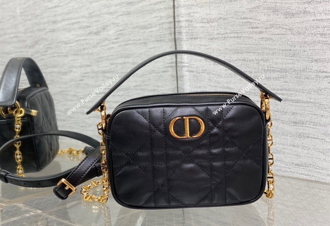 Dior Small Dior Caro Top Handle Camera Bag in Black Macrocannage Calfskin 2024 (XXG-240415108)