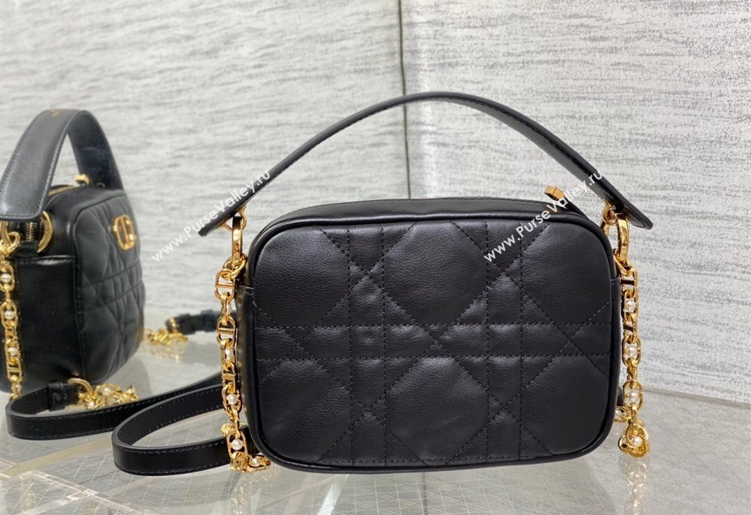 Dior Small Dior Caro Top Handle Camera Bag in Black Macrocannage Calfskin 2024 (XXG-240415108)