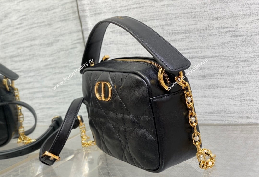 Dior Small Dior Caro Top Handle Camera Bag in Black Macrocannage Calfskin 2024 (XXG-240415108)