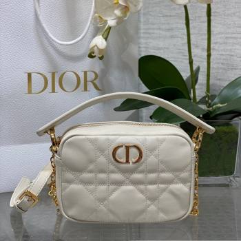 Dior Small Dior Caro Top Handle Camera Bag in White Macrocannage Calfskin 2024 (XXG-240415109)