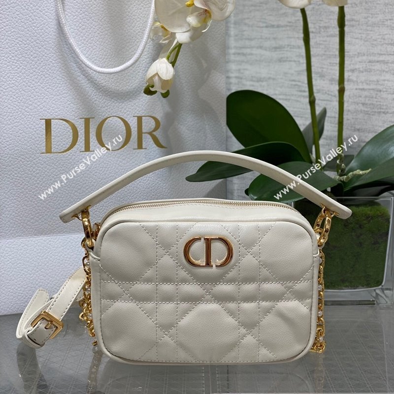 Dior Small Dior Caro Top Handle Camera Bag in White Macrocannage Calfskin 2024 (XXG-240415109)