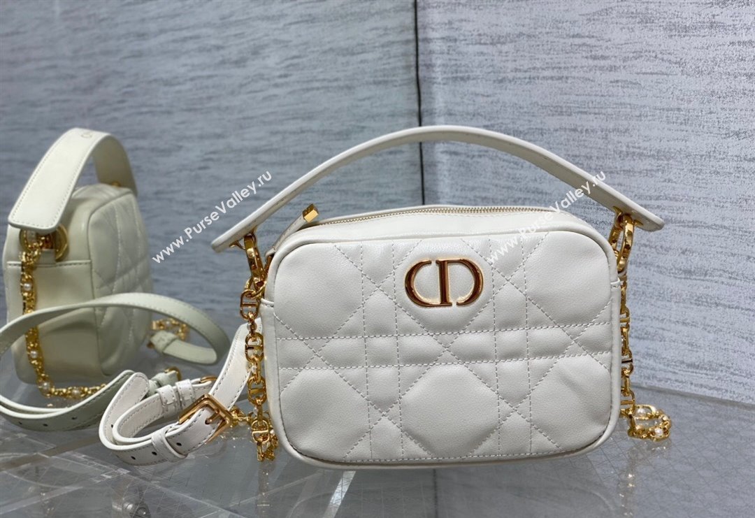 Dior Small Dior Caro Top Handle Camera Bag in White Macrocannage Calfskin 2024 (XXG-240415109)