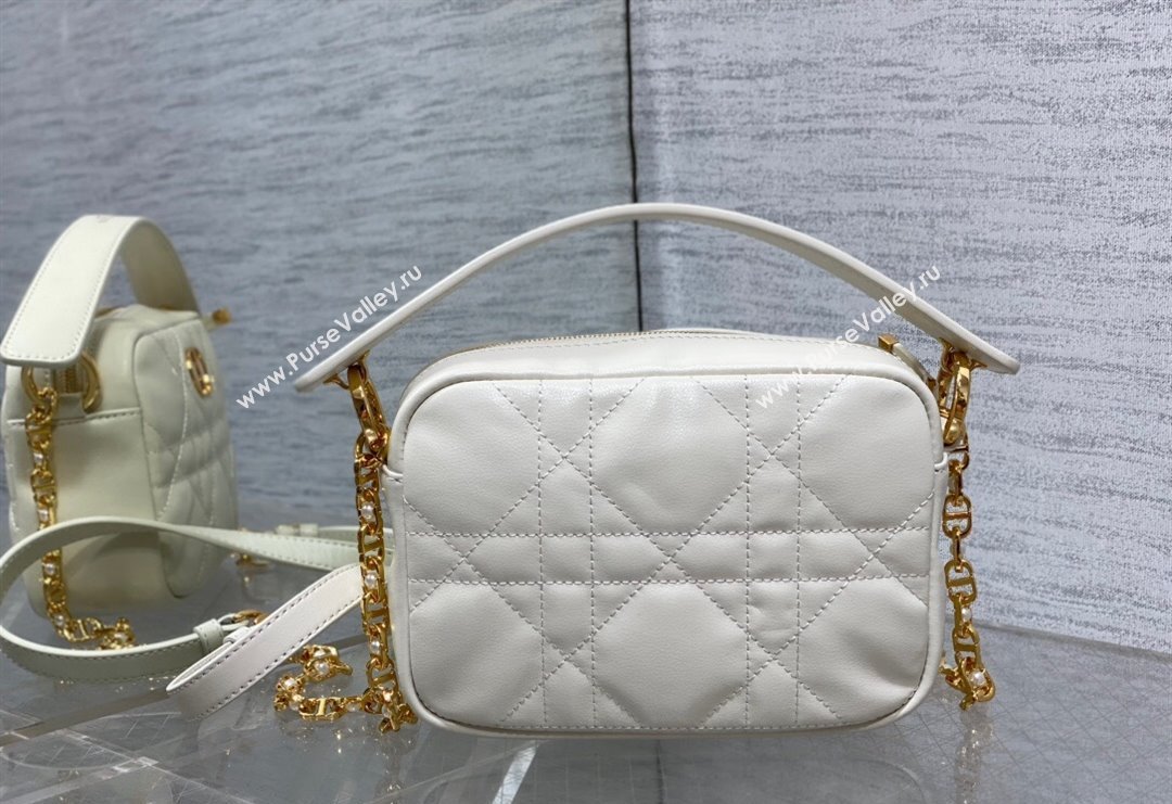 Dior Small Dior Caro Top Handle Camera Bag in White Macrocannage Calfskin 2024 (XXG-240415109)