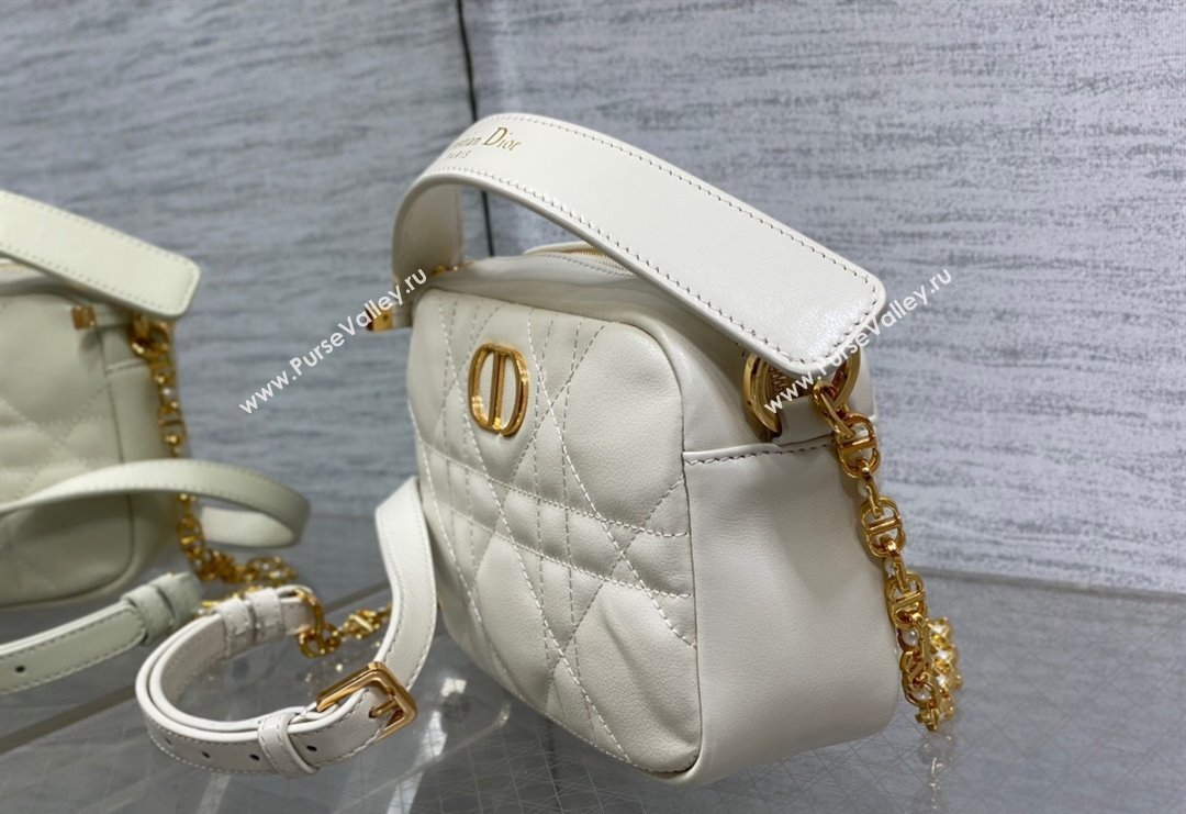 Dior Small Dior Caro Top Handle Camera Bag in White Macrocannage Calfskin 2024 (XXG-240415109)