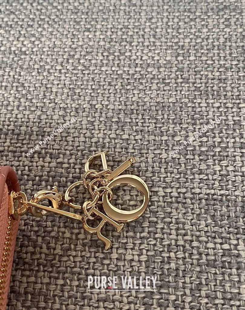 Dior Small Lady Dior Voyageur Coin Purse Wallet in Cannage Lambskin Pink2 2024 (XXG-240415110)