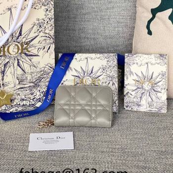 Dior Small Lady Dior Voyageur Coin Purse Wallet in Cannage Lambskin Grey 2024 (XXG-240415111)