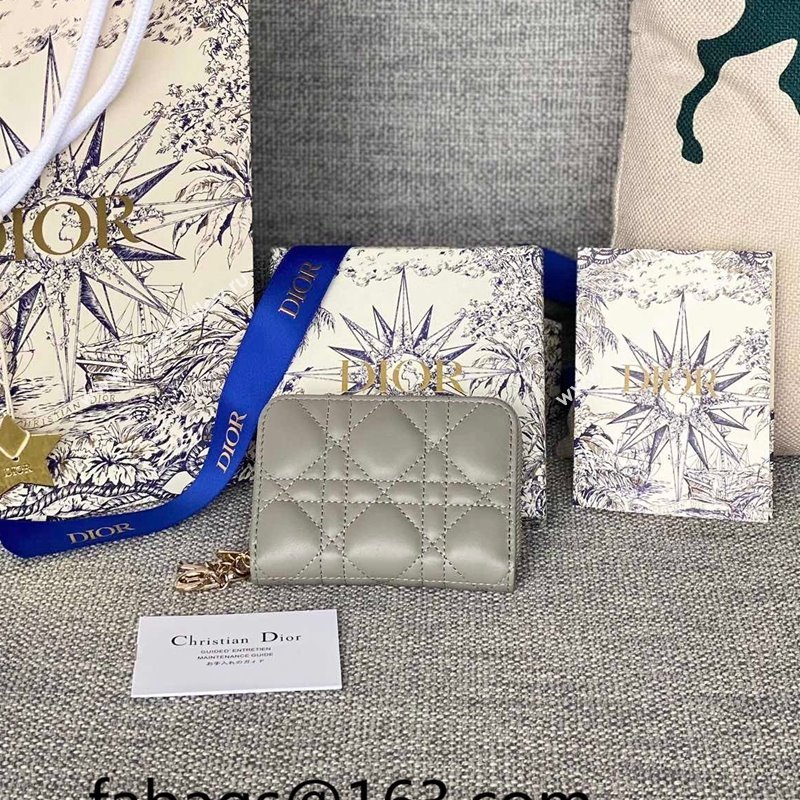 Dior Small Lady Dior Voyageur Coin Purse Wallet in Cannage Lambskin Grey 2024 (XXG-240415111)