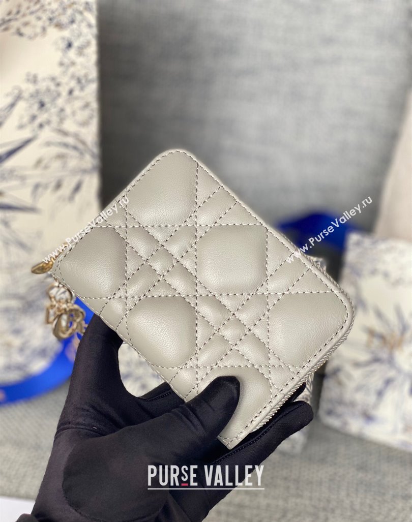 Dior Small Lady Dior Voyageur Coin Purse Wallet in Cannage Lambskin Grey 2024 (XXG-240415111)