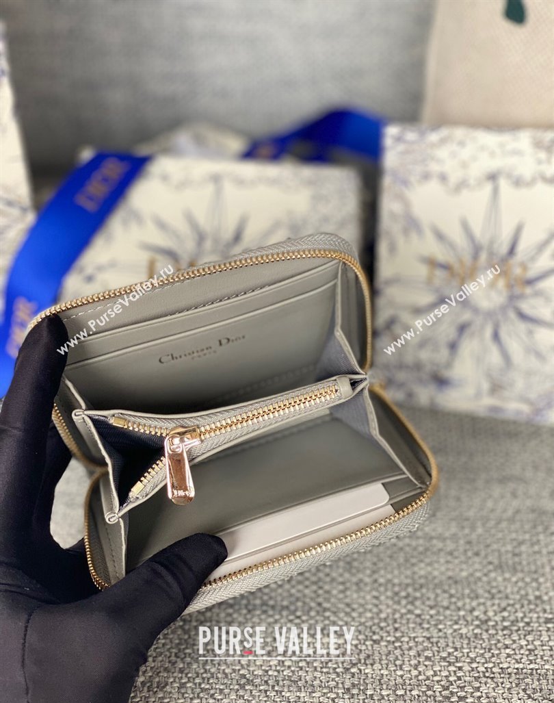 Dior Small Lady Dior Voyageur Coin Purse Wallet in Cannage Lambskin Grey 2024 (XXG-240415111)