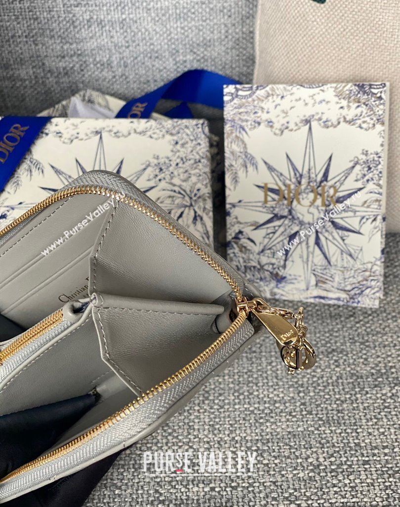 Dior Small Lady Dior Voyageur Coin Purse Wallet in Cannage Lambskin Grey 2024 (XXG-240415111)