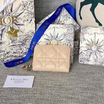 Dior Small Lady Dior Voyageur Coin Purse Wallet in Cannage Lambskin Nude 2024 (XXG-240415112)