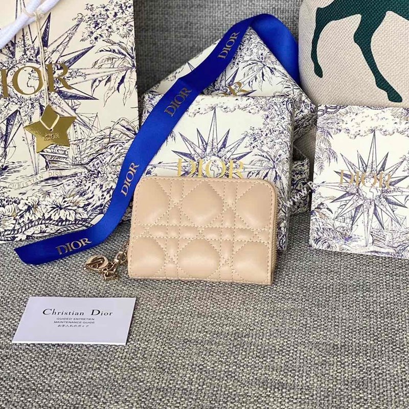 Dior Small Lady Dior Voyageur Coin Purse Wallet in Cannage Lambskin Nude 2024 (XXG-240415112)