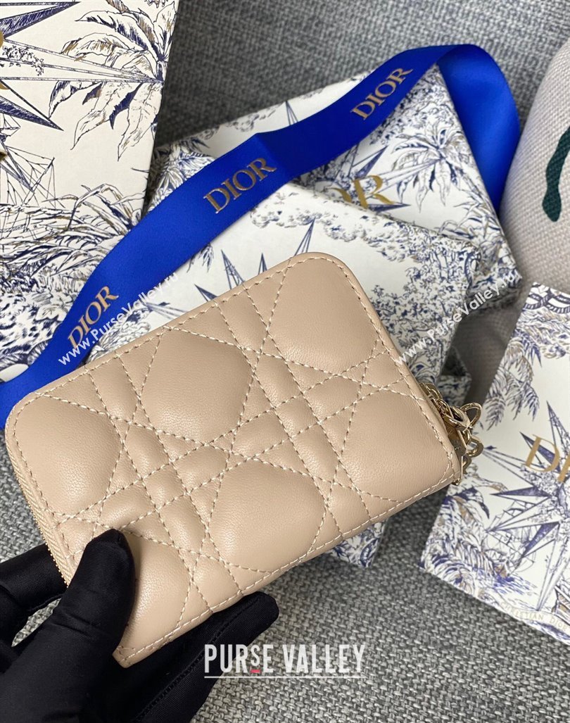 Dior Small Lady Dior Voyageur Coin Purse Wallet in Cannage Lambskin Nude 2024 (XXG-240415112)