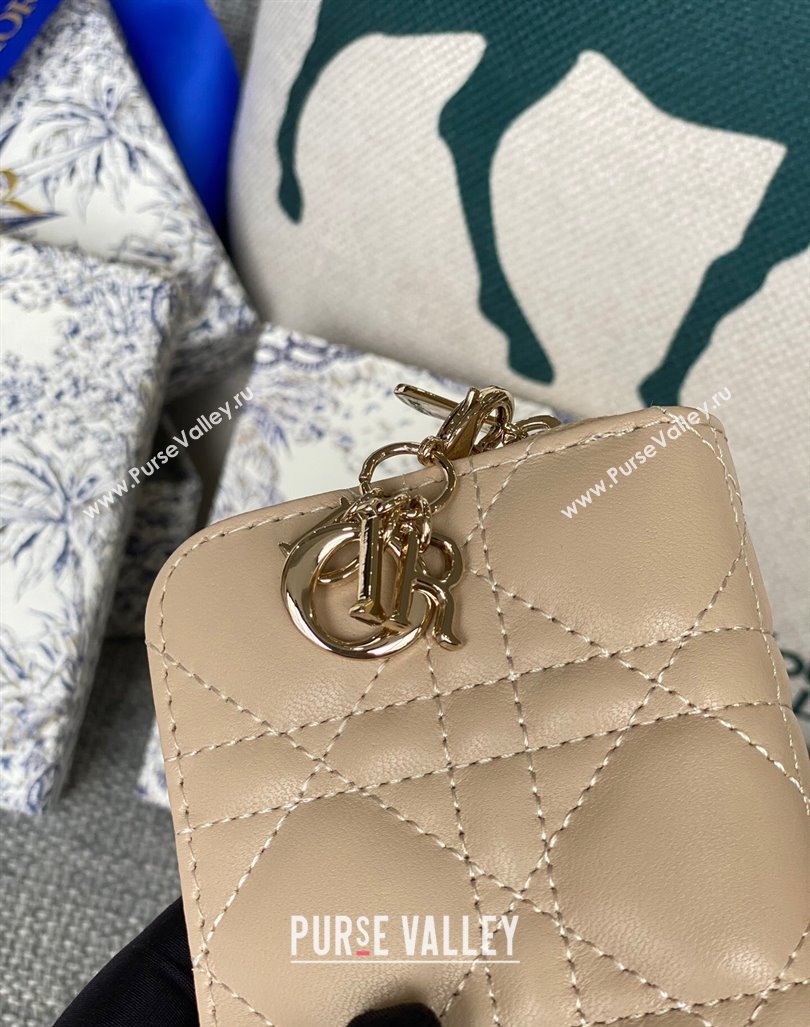 Dior Small Lady Dior Voyageur Coin Purse Wallet in Cannage Lambskin Nude 2024 (XXG-240415112)