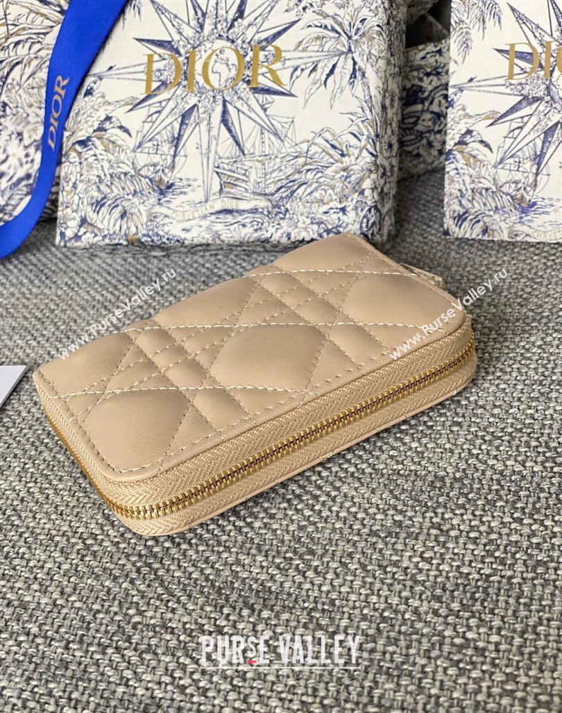 Dior Small Lady Dior Voyageur Coin Purse Wallet in Cannage Lambskin Nude 2024 (XXG-240415112)