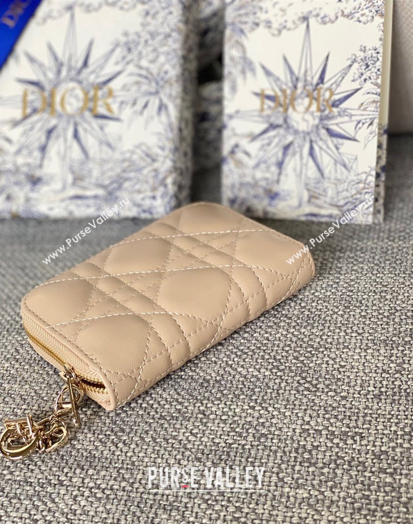 Dior Small Lady Dior Voyageur Coin Purse Wallet in Cannage Lambskin Nude 2024 (XXG-240415112)