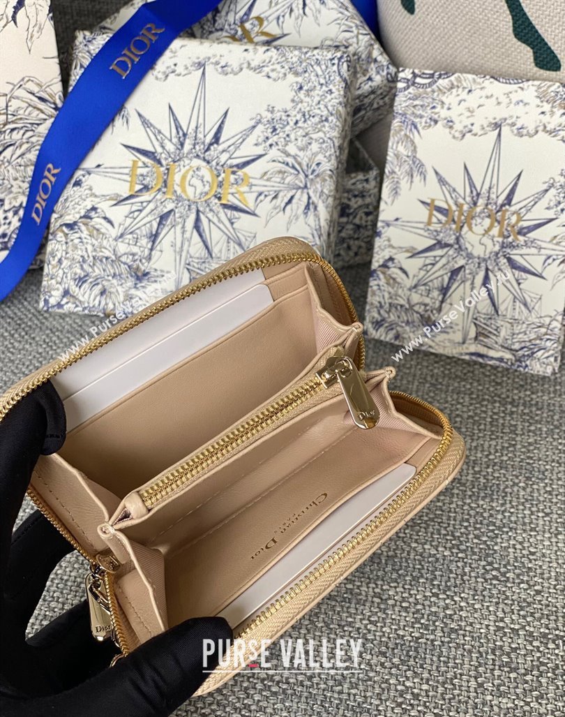 Dior Small Lady Dior Voyageur Coin Purse Wallet in Cannage Lambskin Nude 2024 (XXG-240415112)