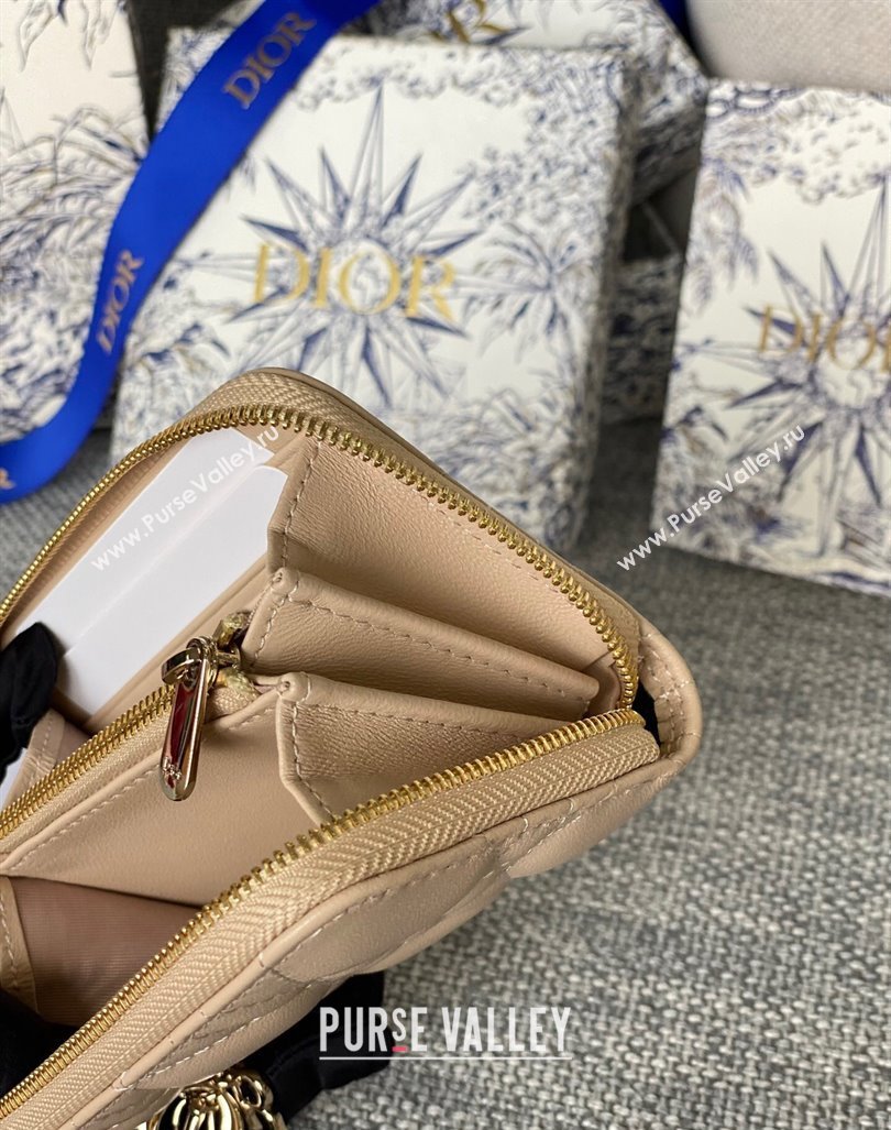 Dior Small Lady Dior Voyageur Coin Purse Wallet in Cannage Lambskin Nude 2024 (XXG-240415112)