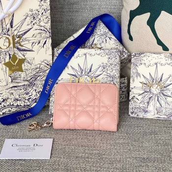 Dior Small Lady Dior Voyageur Coin Purse Wallet in Cannage Lambskin Light Pink 2024 (XXG-240415113)