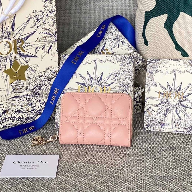 Dior Small Lady Dior Voyageur Coin Purse Wallet in Cannage Lambskin Light Pink 2024 (XXG-240415113)