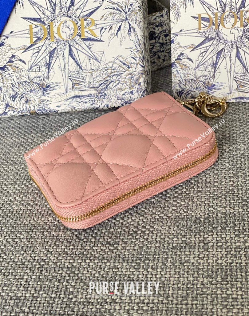 Dior Small Lady Dior Voyageur Coin Purse Wallet in Cannage Lambskin Light Pink 2024 (XXG-240415113)