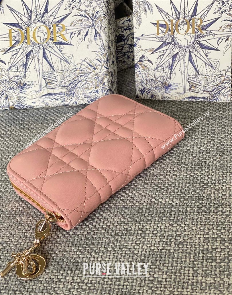 Dior Small Lady Dior Voyageur Coin Purse Wallet in Cannage Lambskin Light Pink 2024 (XXG-240415113)