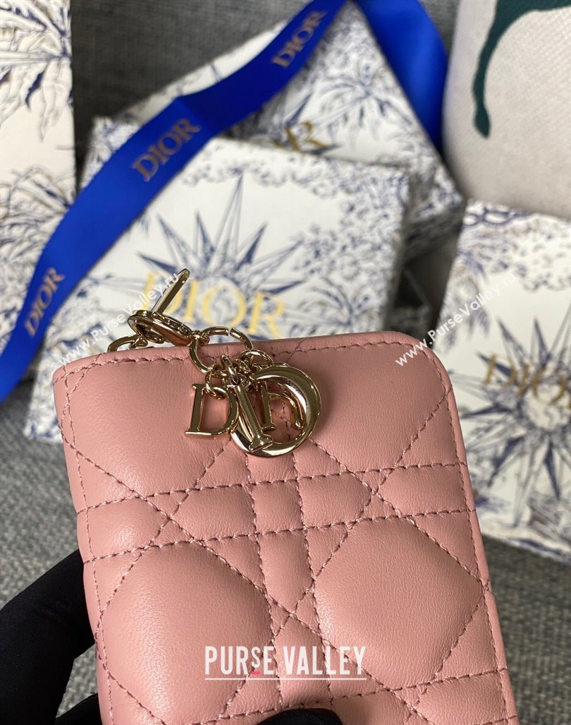 Dior Small Lady Dior Voyageur Coin Purse Wallet in Cannage Lambskin Light Pink 2024 (XXG-240415113)