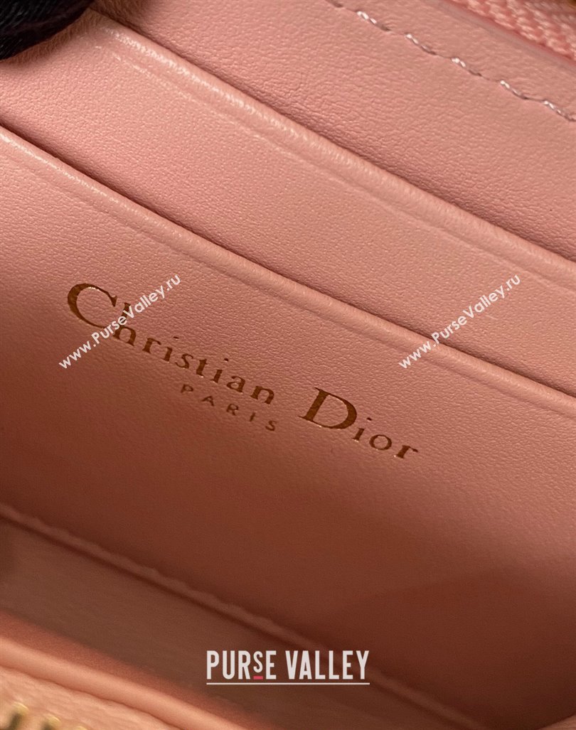 Dior Small Lady Dior Voyageur Coin Purse Wallet in Cannage Lambskin Light Pink 2024 (XXG-240415113)