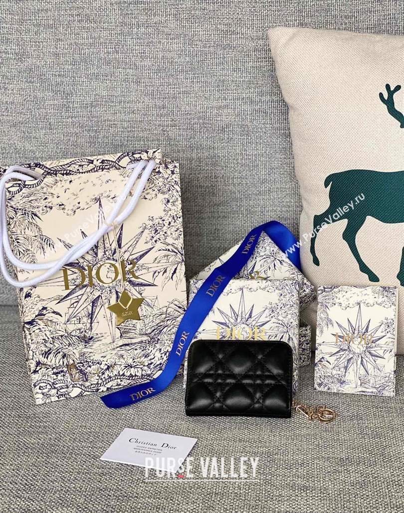 Dior Small Lady Dior Voyageur Coin Purse Wallet in Cannage Lambskin Black 2024 (XXG-240415114)