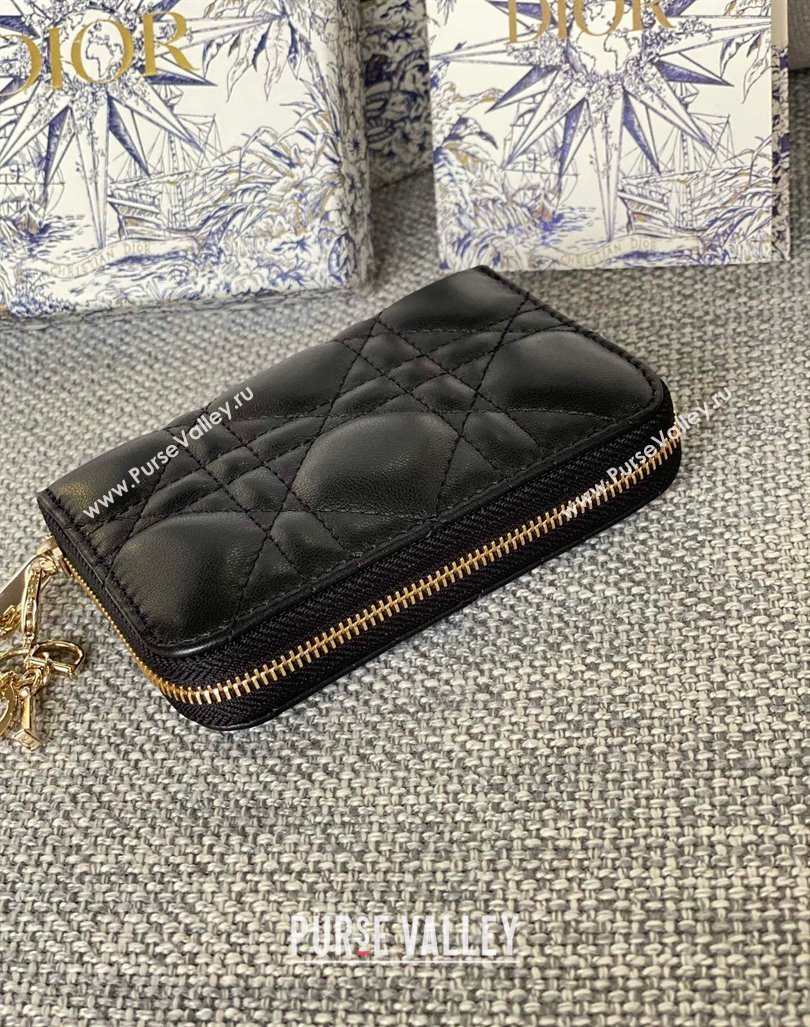 Dior Small Lady Dior Voyageur Coin Purse Wallet in Cannage Lambskin Black 2024 (XXG-240415114)