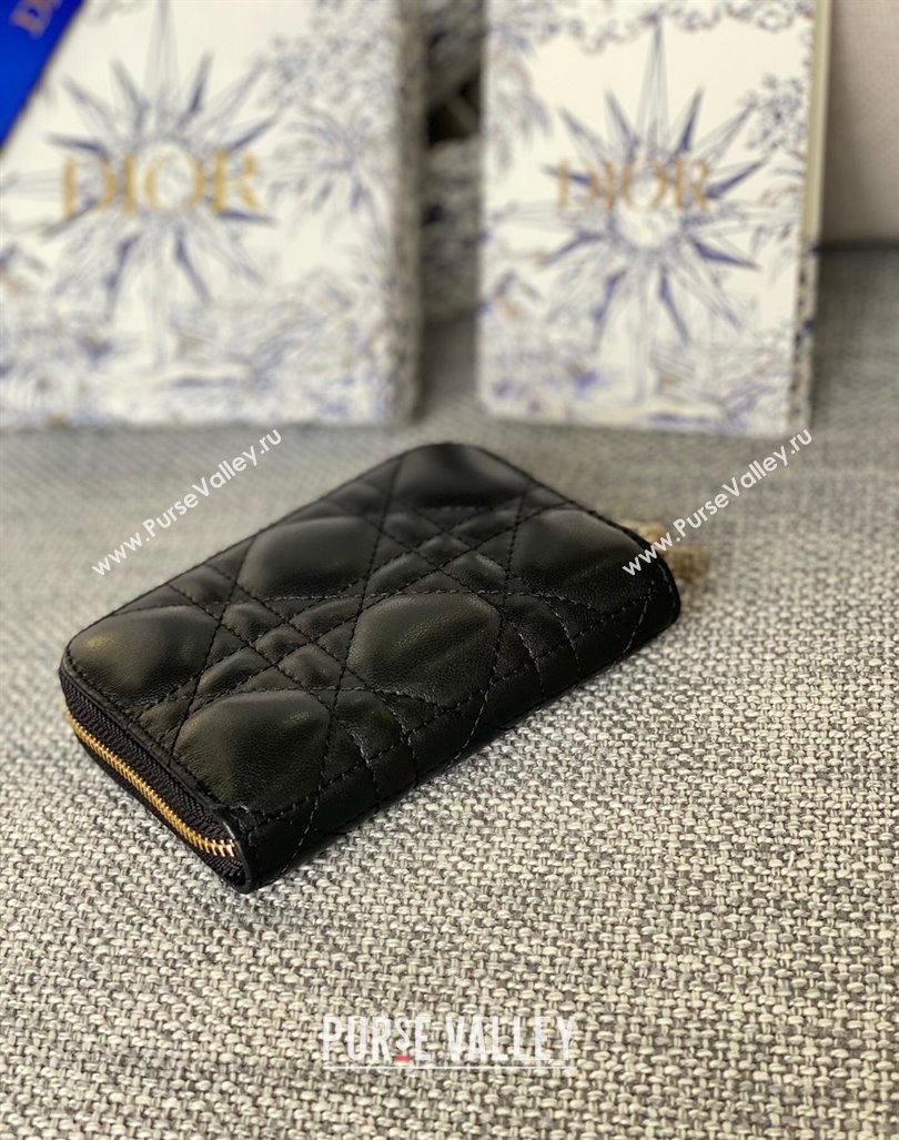 Dior Small Lady Dior Voyageur Coin Purse Wallet in Cannage Lambskin Black 2024 (XXG-240415114)