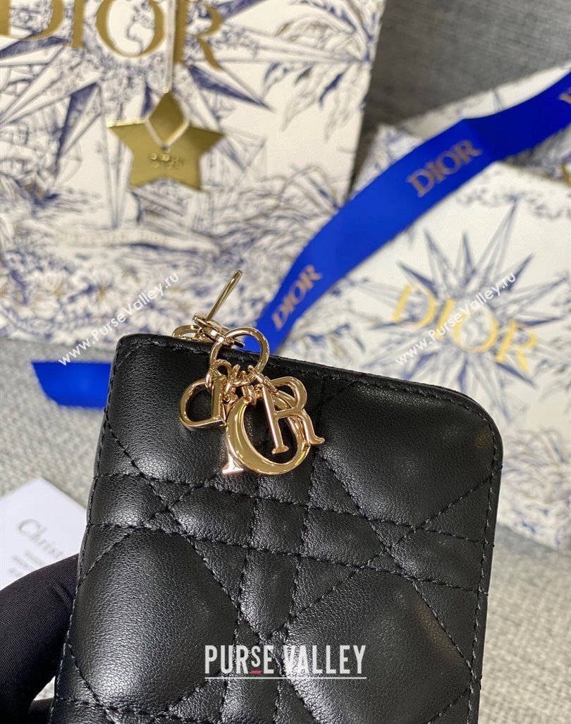 Dior Small Lady Dior Voyageur Coin Purse Wallet in Cannage Lambskin Black 2024 (XXG-240415114)