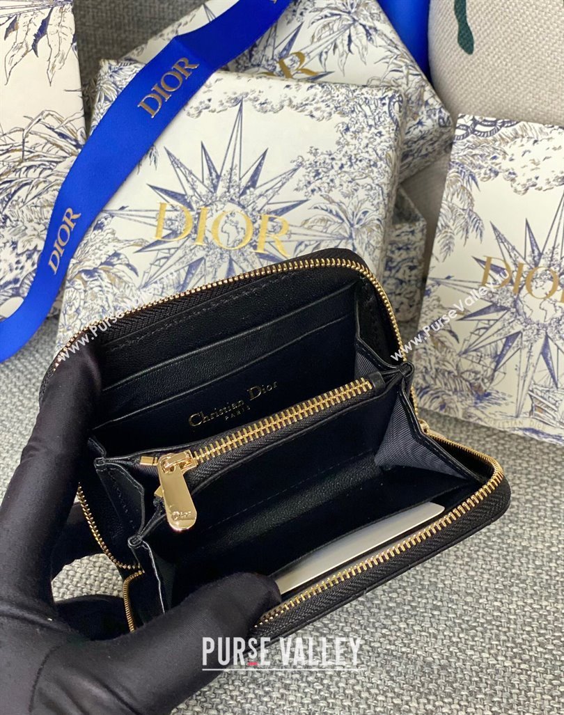 Dior Small Lady Dior Voyageur Coin Purse Wallet in Cannage Lambskin Black 2024 (XXG-240415114)