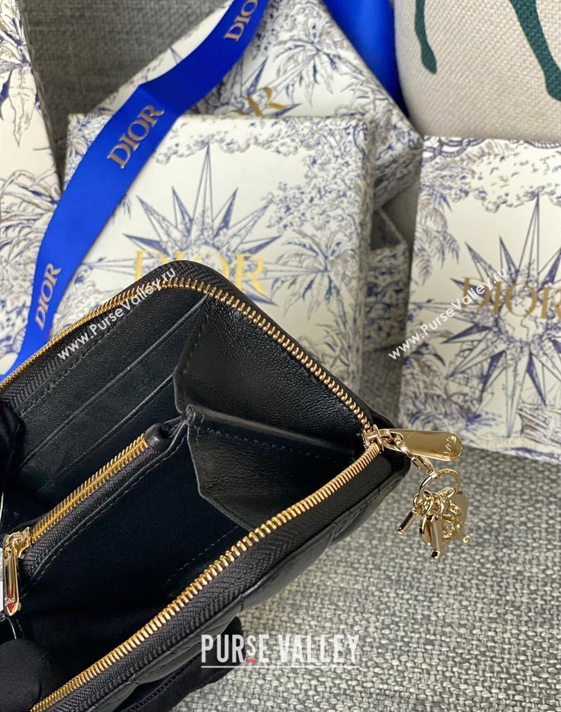 Dior Small Lady Dior Voyageur Coin Purse Wallet in Cannage Lambskin Black 2024 (XXG-240415114)