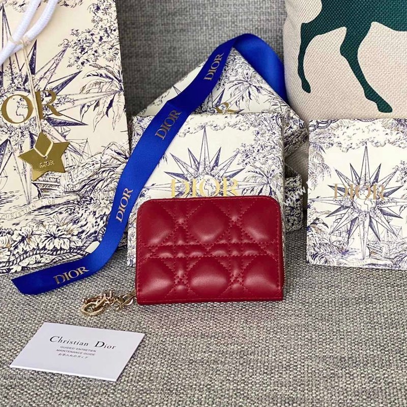 Dior Small Lady Dior Voyageur Coin Purse Wallet in Cannage Lambskin Red 2024 (XXG-240415115)